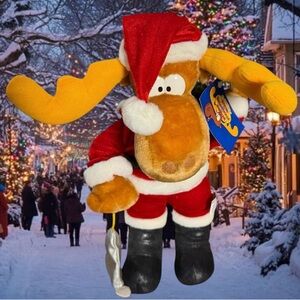 Bullwinkle J Moose Santa Christmas Plush Tag Ward Productions Y2K Rocky Holiday